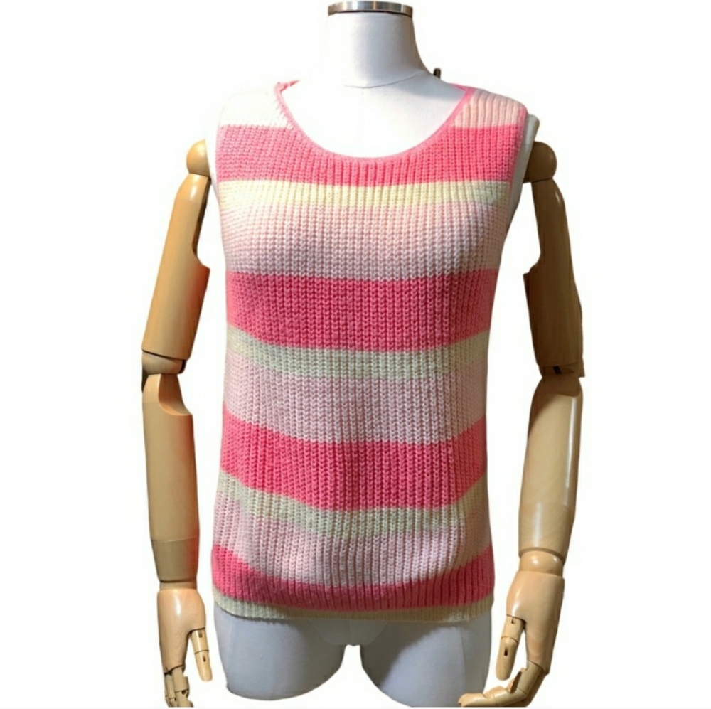 MADEMOISELLE FIFTH AVE Pink Striped Knit Sweater Vest/TankVintage EUC!